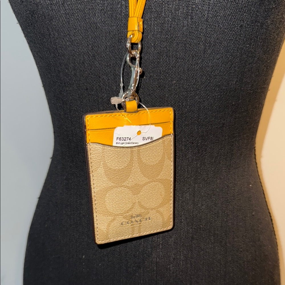 Coach Yellow and Tan Card Holder Lanyard